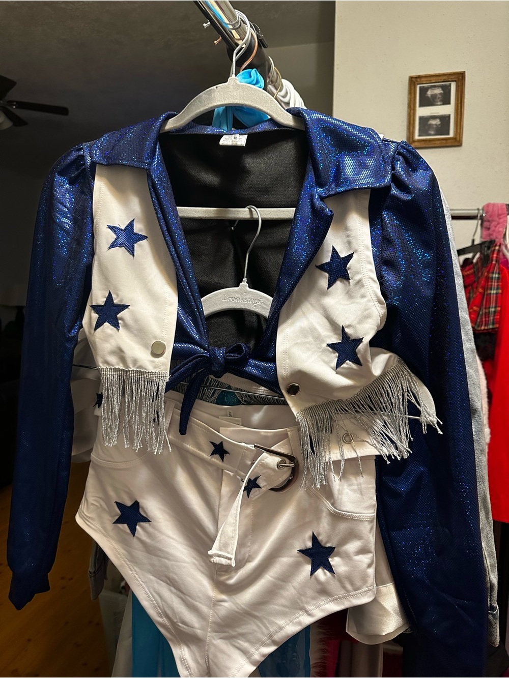 Fashion Nova Blue and White Star Fringe Western Jacket Set